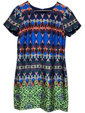 J.Crew Gemstone Floral 100% Silk Shift Dress Women's Size 2 Tribal Vibrant Boho